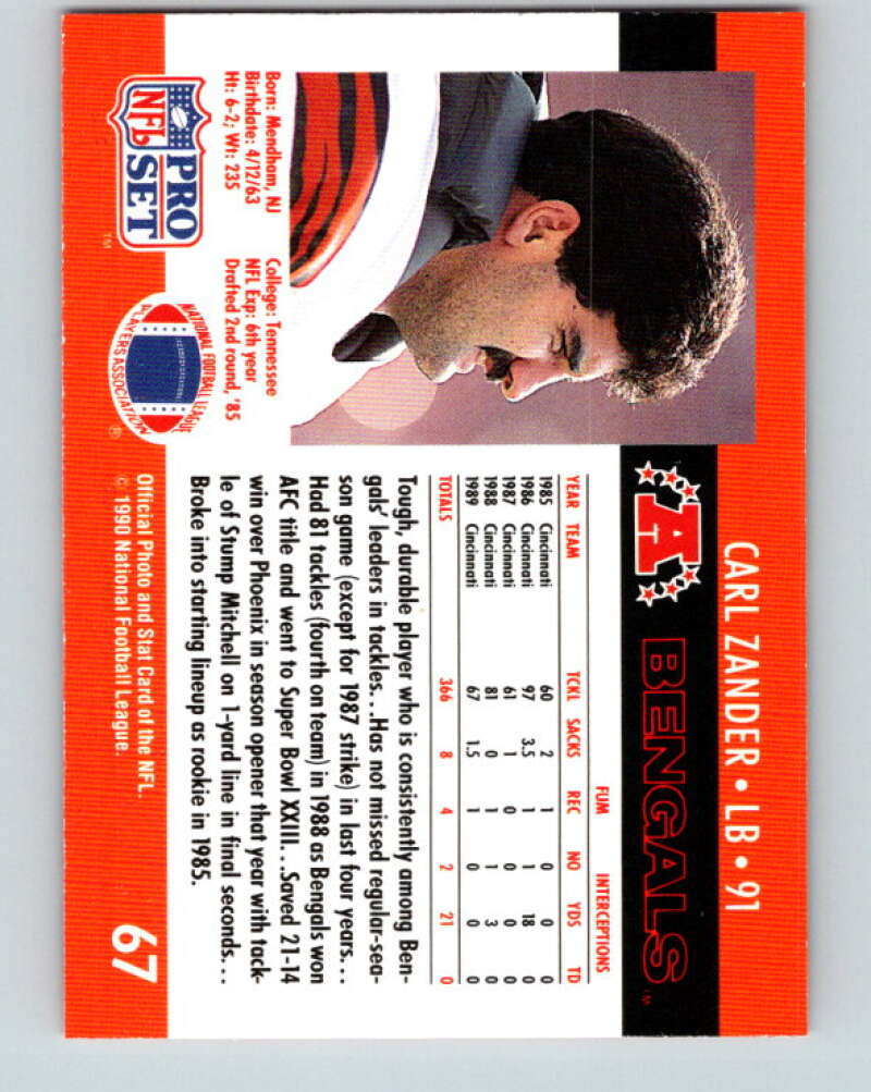 1990 Pro Set #67 Carl Zander Mint Cincinnati Bengals Image 2
