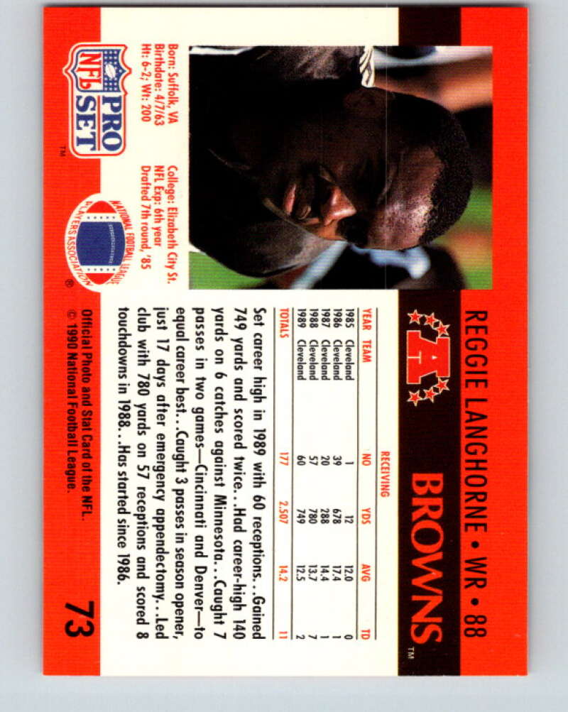 1990 Pro Set #73 Reggie Langhorne Mint Cleveland Browns Image 2