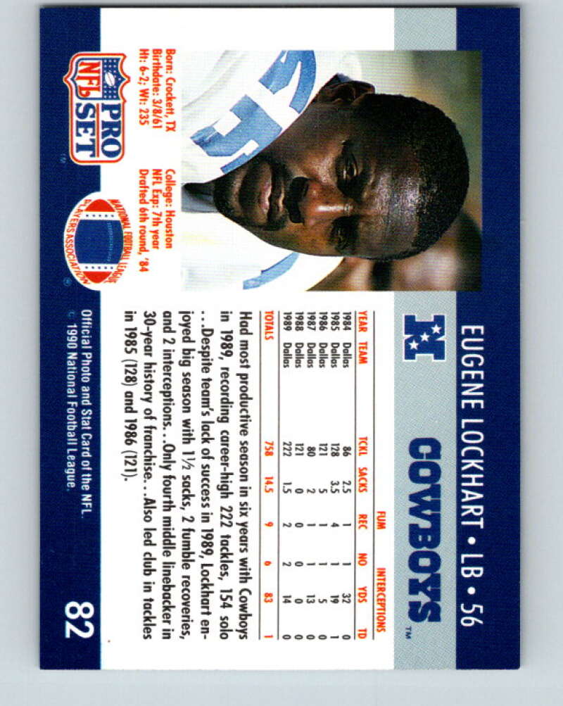1990 Pro Set #82 Eugene Lockhart Mint Dallas Cowboys Image 2