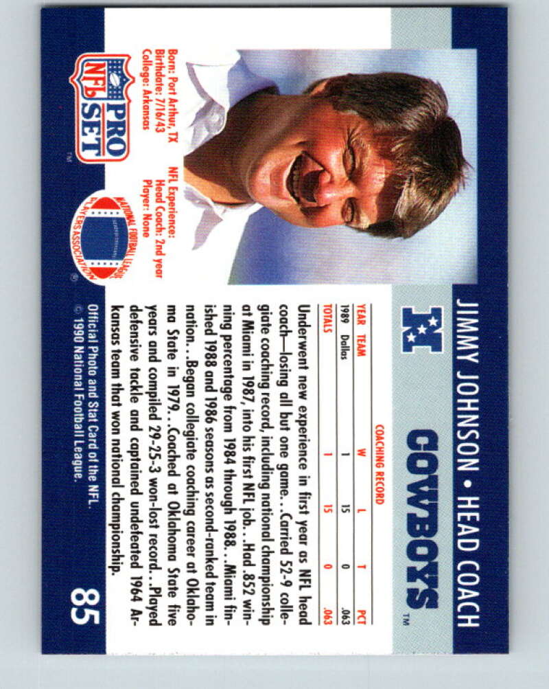 1990 Pro Set #85 Jimmy Johnson Mint Dallas Cowboys Image 2
