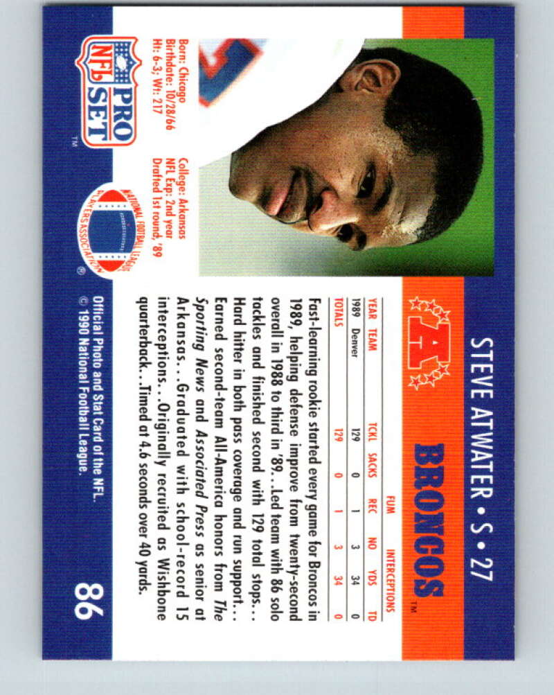1990 Pro Set #86 Steve Atwater Mint Denver Broncos Image 2