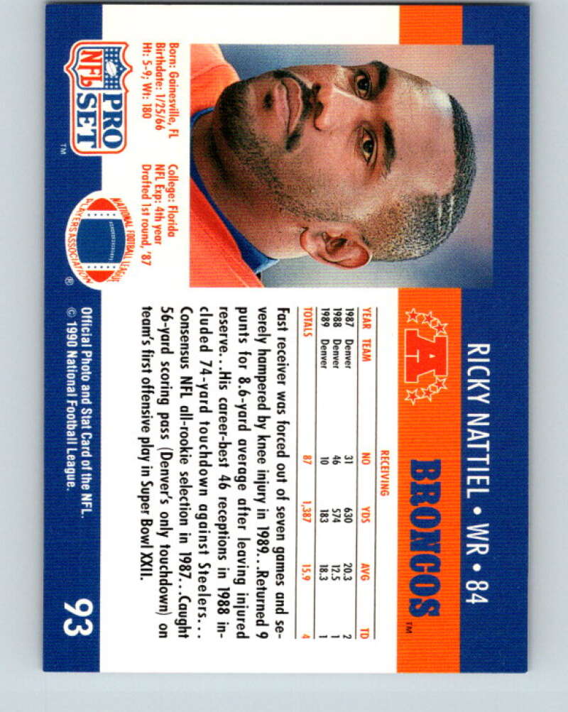 1990 Pro Set #93 Ricky Nattiel Mint Denver Broncos Image 2