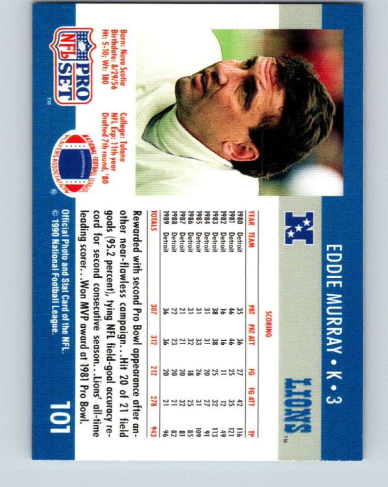 1990 Pro Set #101 Eddie Murray Mint Detroit Lions Image 2