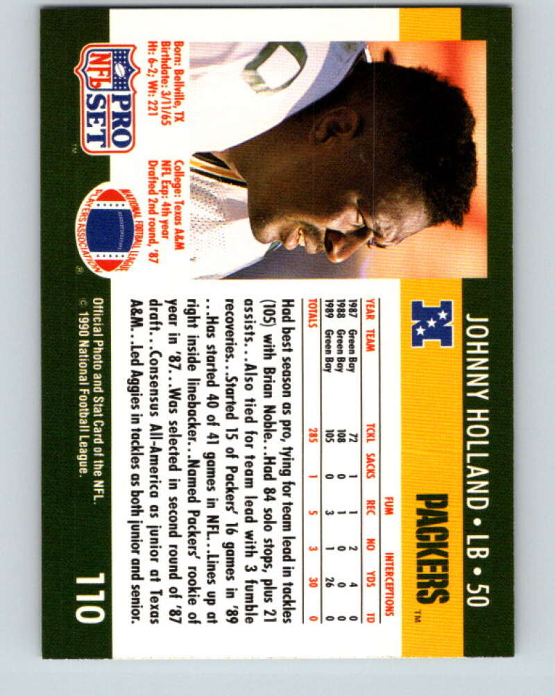 1990 Pro Set #110 Johnny Holland Mint Green Bay Packers Image 2