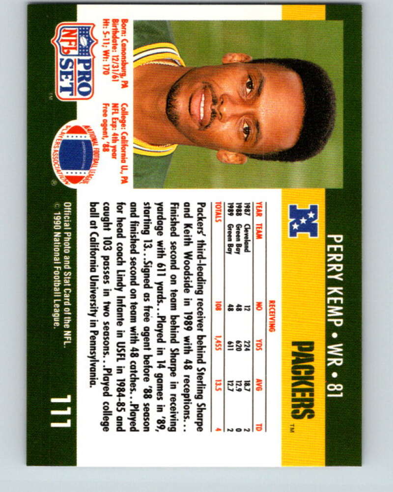 1990 Pro Set #111 Perry Kemp Mint Green Bay Packers Image 2