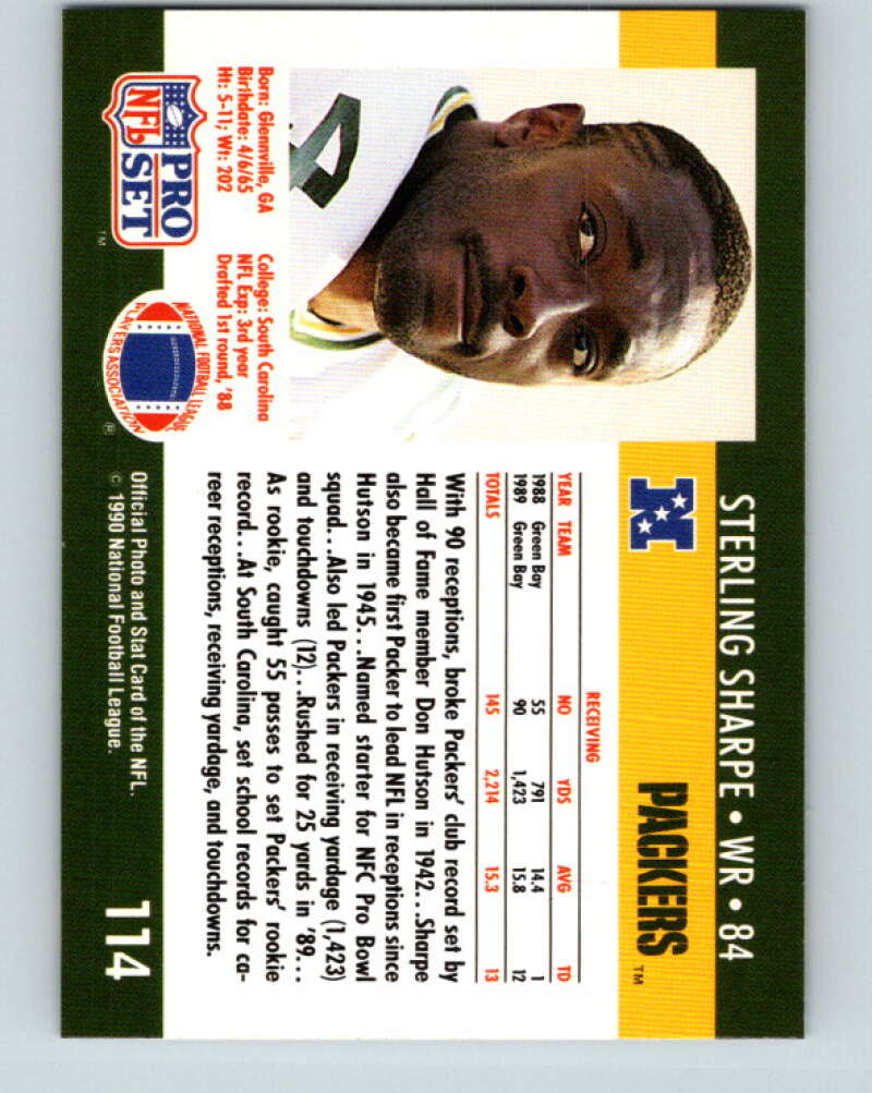 1990 Pro Set #114 Sterling Sharpe Mint Green Bay Packers Image 2