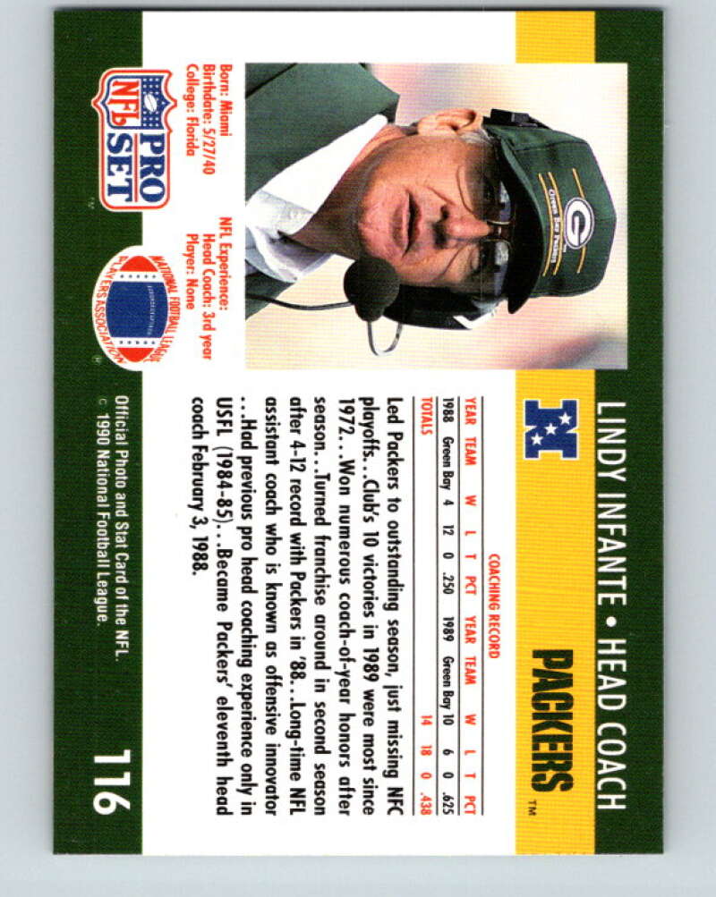 1990 Pro Set #116 Lindy Infante Mint Green Bay Packers Image 2