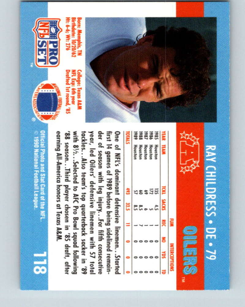1990 Pro Set #118 Ray Childress Mint Houston Oilers Image 2