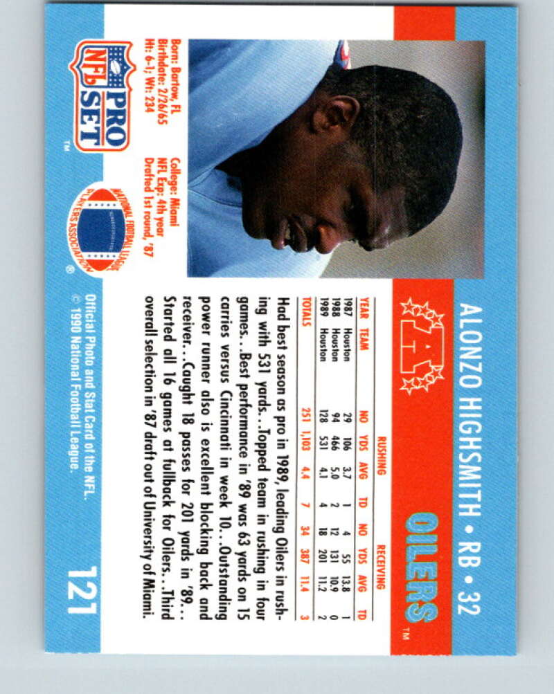 1990 Pro Set #121 Alonzo Highsmith Mint Houston Oilers Image 2