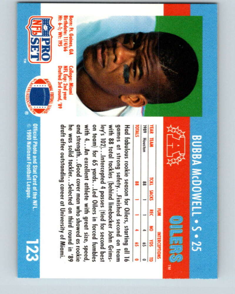 1990 Pro Set #123 Bubba McDowell Mint Houston Oilers Image 2