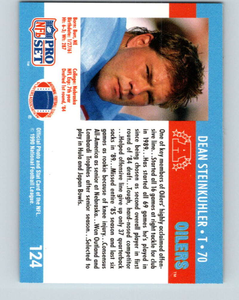 1990 Pro Set #124 Dean Steinkuhler Mint Houston Oilers Image 2
