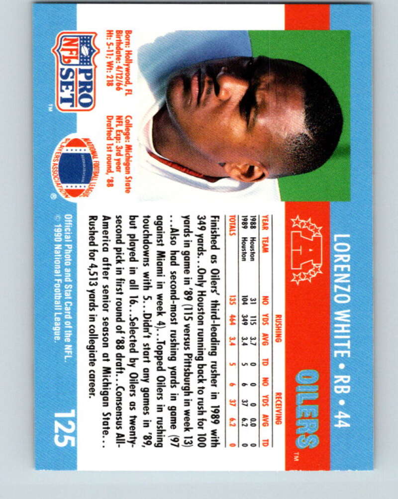 1990 Pro Set #125 Lorenzo White Mint Houston Oilers Image 2