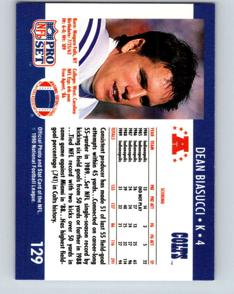 1990 Pro Set #129 Dean Biasucci Mint Indianapolis Colts Image 2
