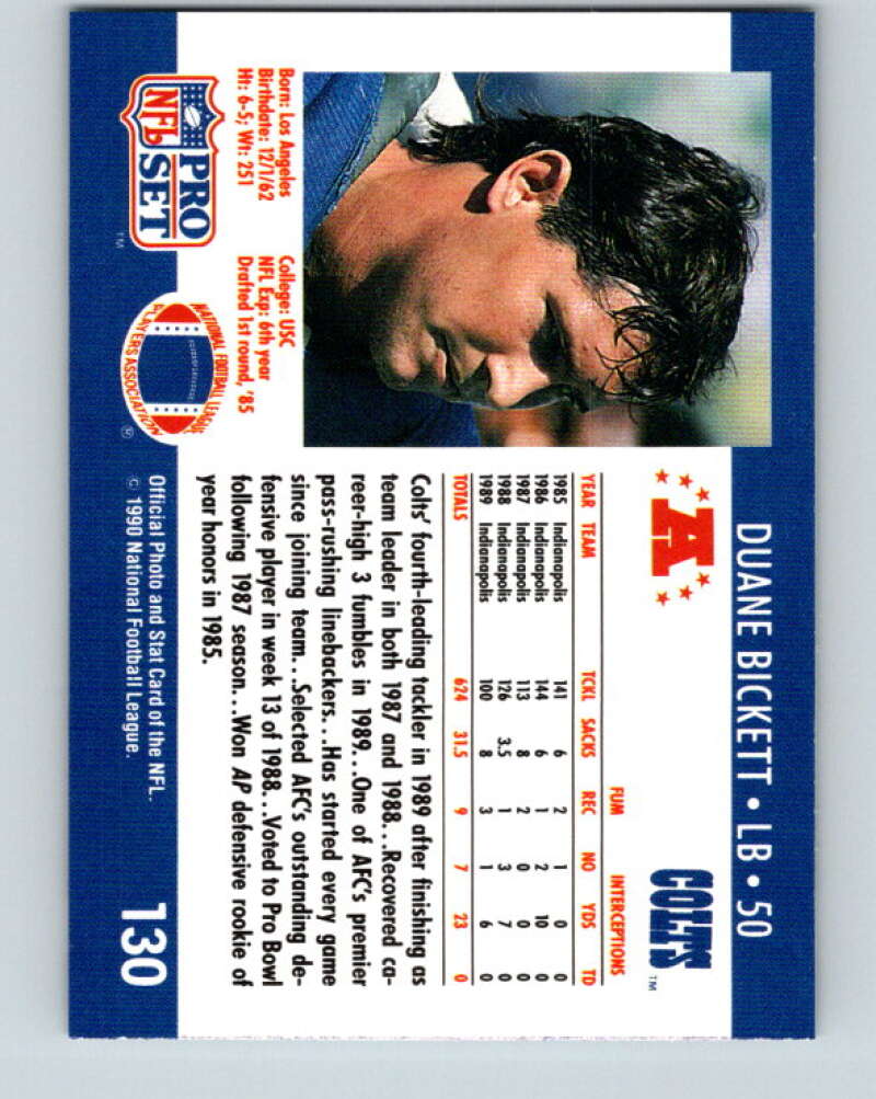1990 Pro Set #130 Duane Bickett Mint Indianapolis Colts Image 2