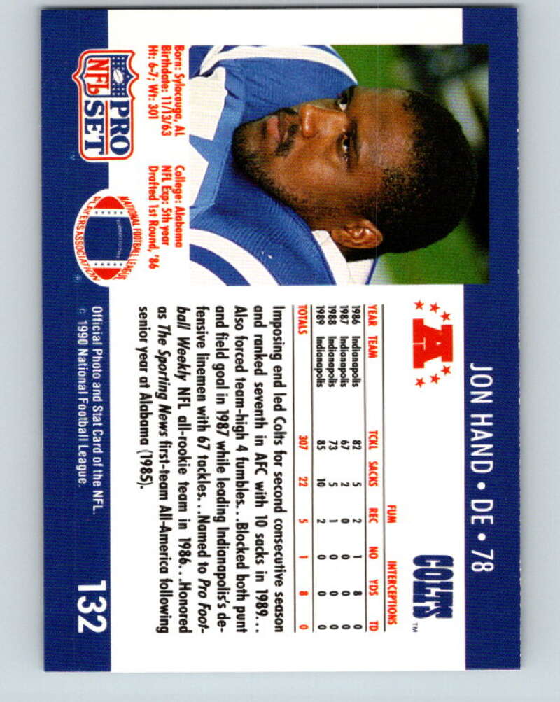 1990 Pro Set #132 Jon Hand Mint Indianapolis Colts Image 2