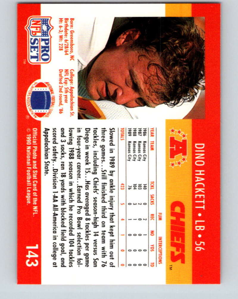 1990 Pro Set #143 Dino Hackett Mint Kansas City Chiefs Image 2