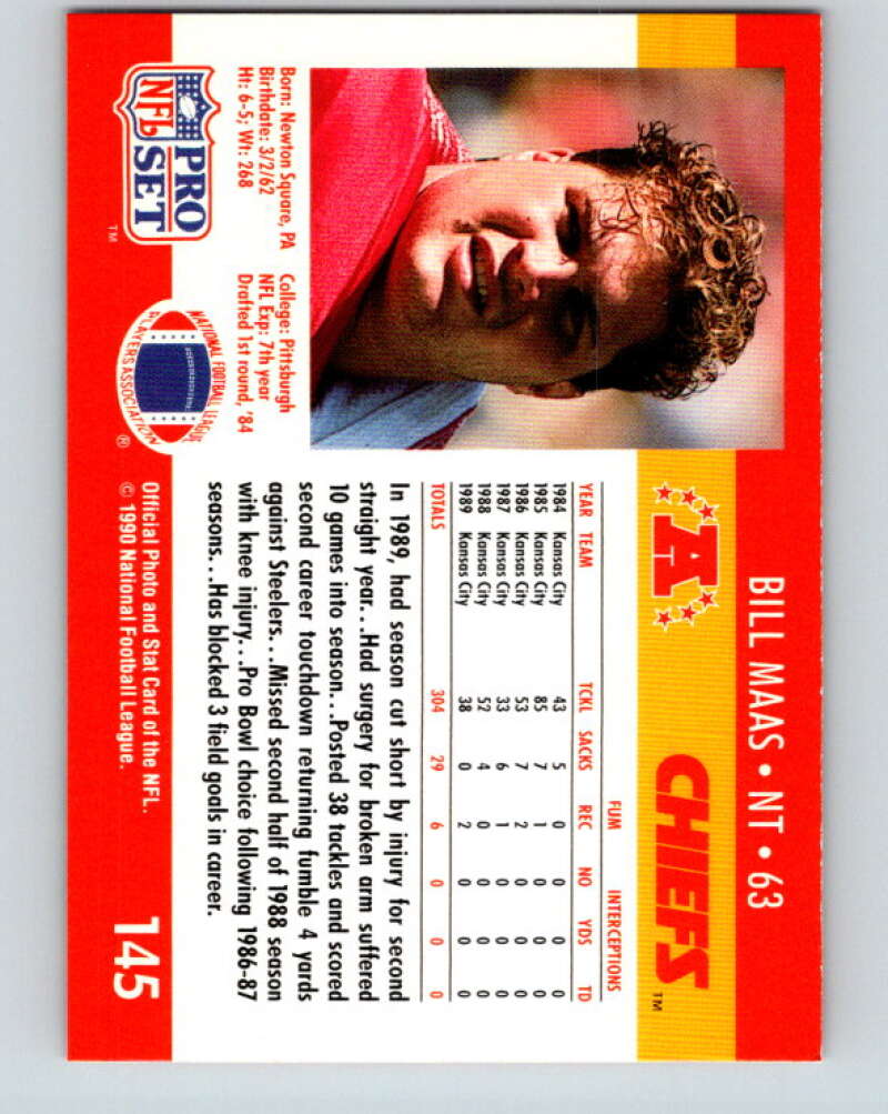 1990 Pro Set #145 Bill Maas Mint Kansas City Chiefs Image 2