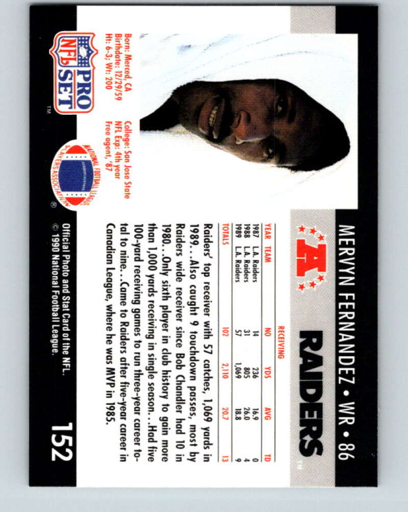 1990 Pro Set #152 Mervyn Fernandez Mint Los Angeles Raiders Image 2