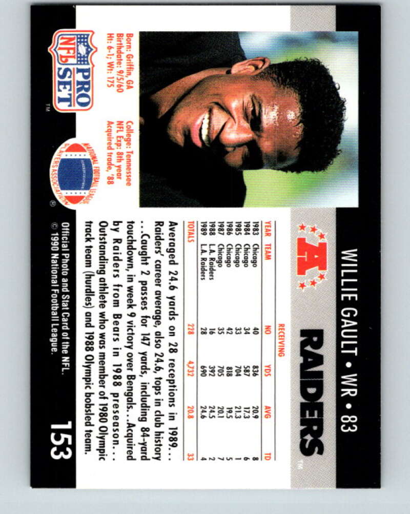 1990 Pro Set #153 Willie Gault Mint Los Angeles Raiders Image 2
