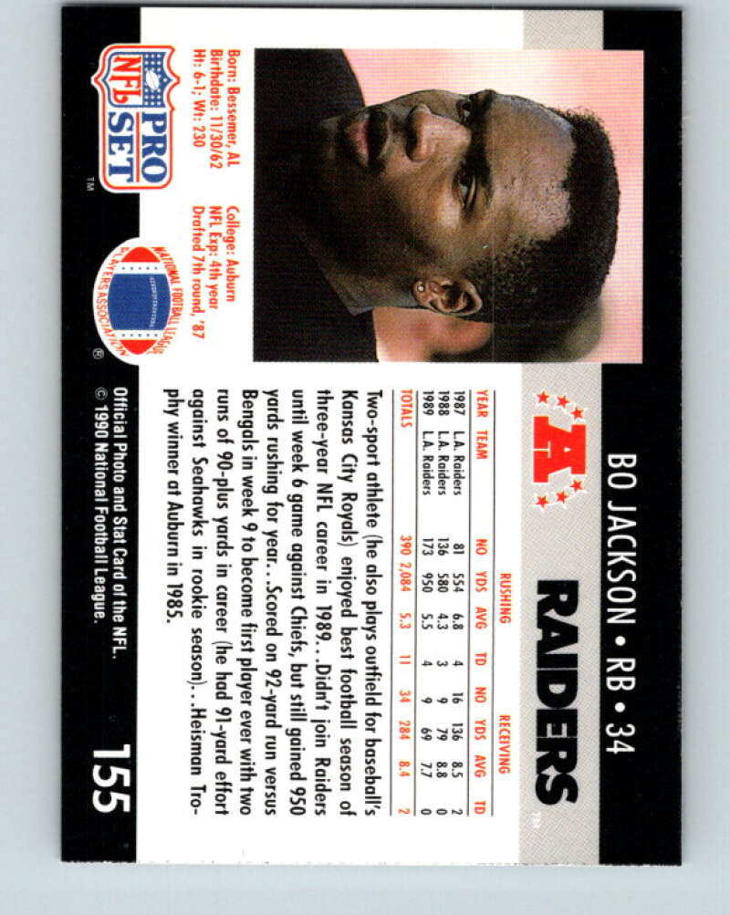 1990 Pro Set #155 Bo Jackson Mint Los Angeles Raiders