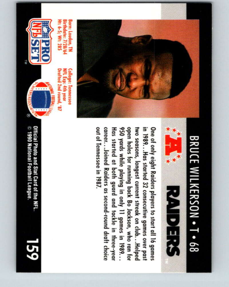 1990 Pro Set #159 Bruce Wilkerson Mint RC Rookie Los Angeles Raiders Image 2