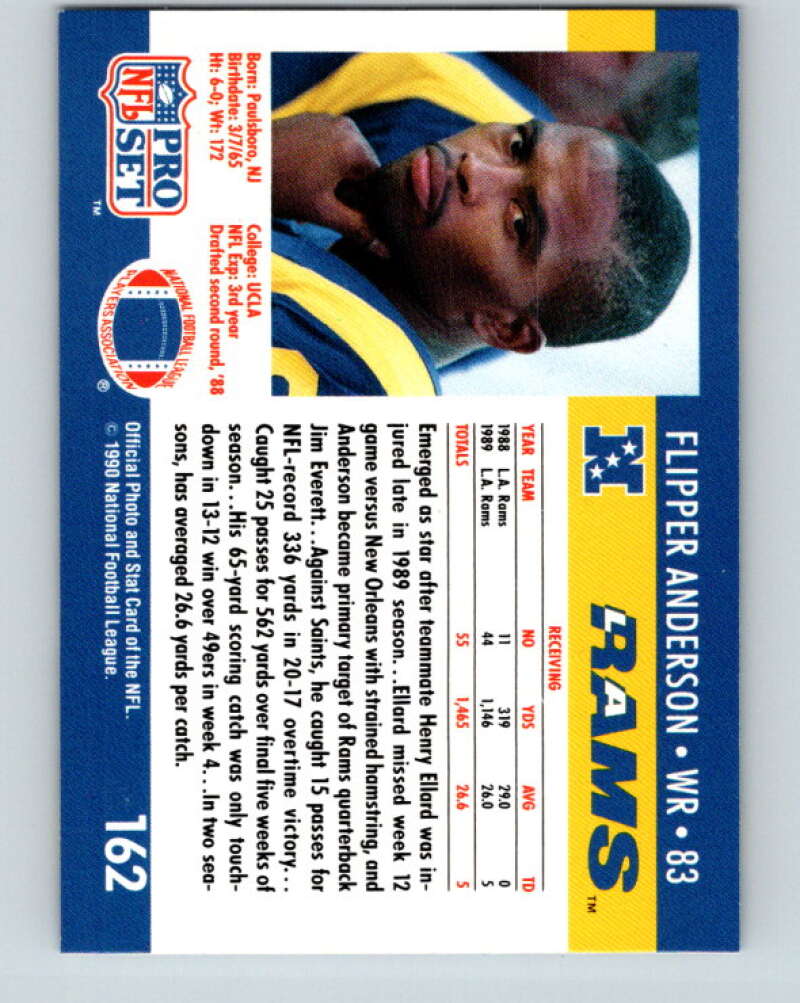 1990 Pro Set #162 Flipper Anderson Mint Los Angeles Rams Image 2