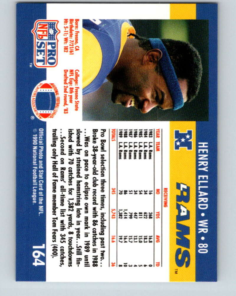 1990 Pro Set #164 Henry Ellard Mint Los Angeles Rams Image 2