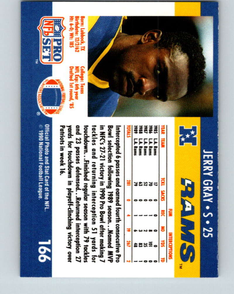 1990 Pro Set #166 Jerry Gray Mint Los Angeles Rams Image 2