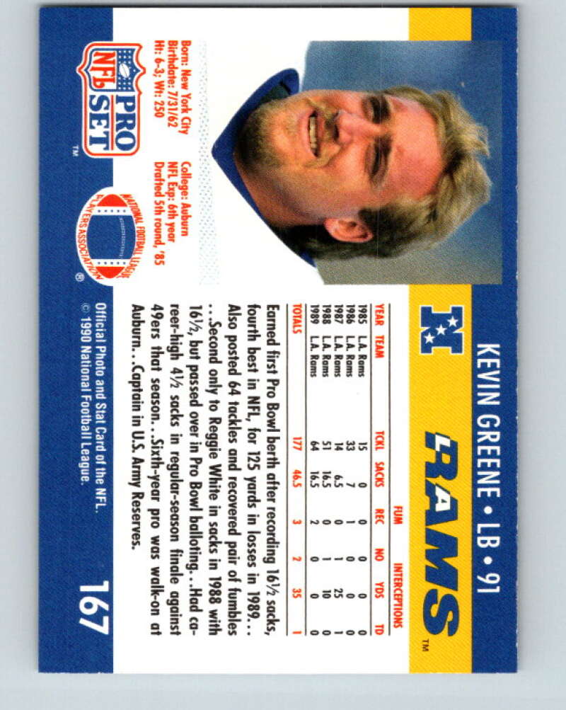 1990 Pro Set #167 Kevin Greene Mint Los Angeles Rams Image 2