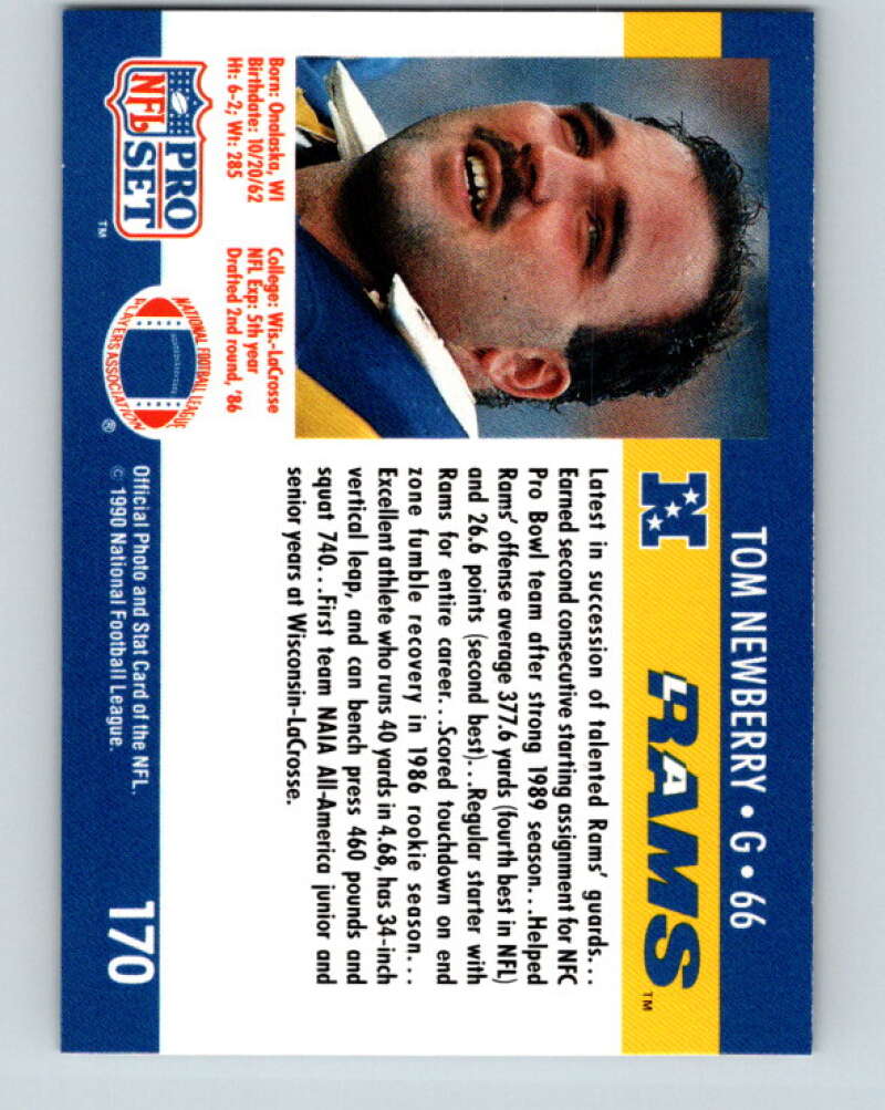 1990 Pro Set #170 Tom Newberry Mint Los Angeles Rams Image 2