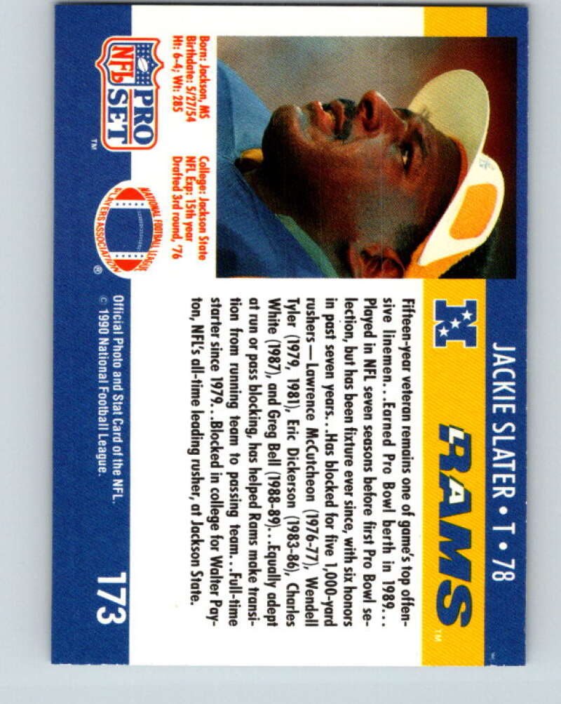 1990 Pro Set #173 Jackie Slater Mint Los Angeles Rams Image 2