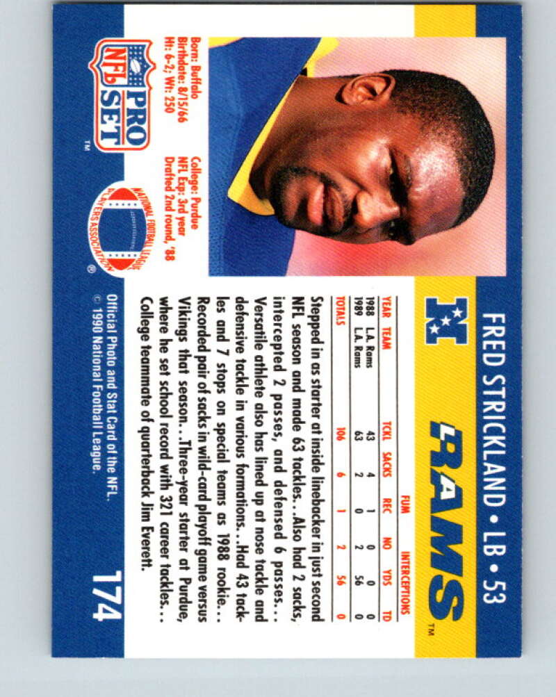 1990 Pro Set #174 Fred Strickland Mint RC Rookie Los Angeles Rams Image 2