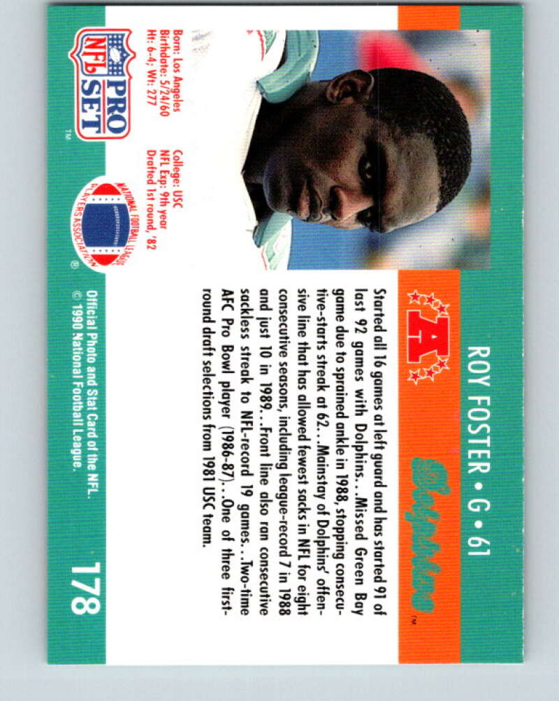 1990 Pro Set #178 Roy Foster Mint Miami Dolphins Image 2
