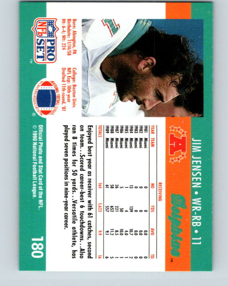 1990 Pro Set #180 Jim C. Jensen Mint Miami Dolphins Image 2