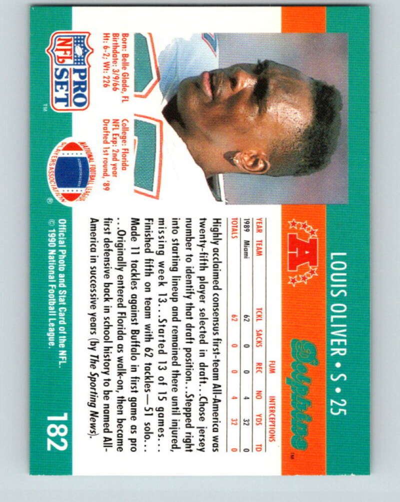 1990 Pro Set #182 Louis Oliver Mint Miami Dolphins Image 2