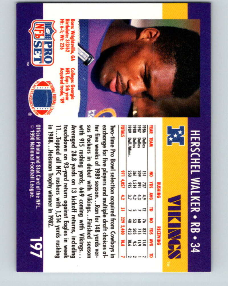 1990 Pro Set #197 Herschel Walker Mint Minnesota Vikings Image 2