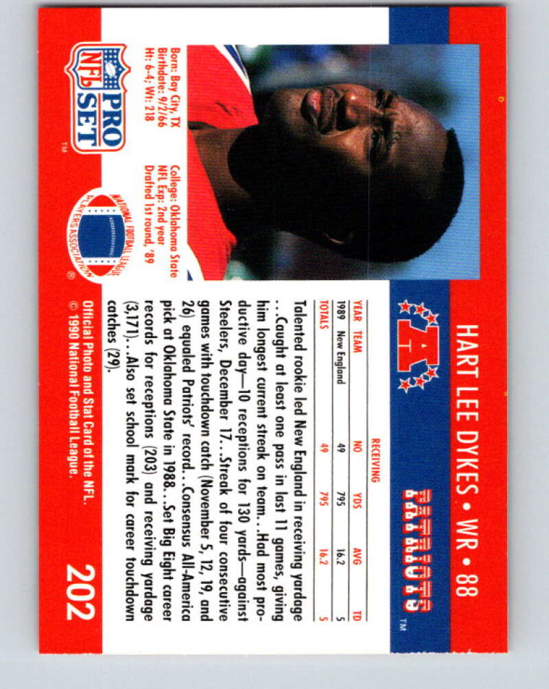 1990 Pro Set #202 Hart Lee Dykes Mint New England Patriots Image 2