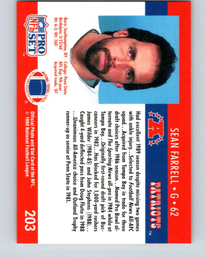 1990 Pro Set #203 Sean Farrell Mint New England Patriots Image 2
