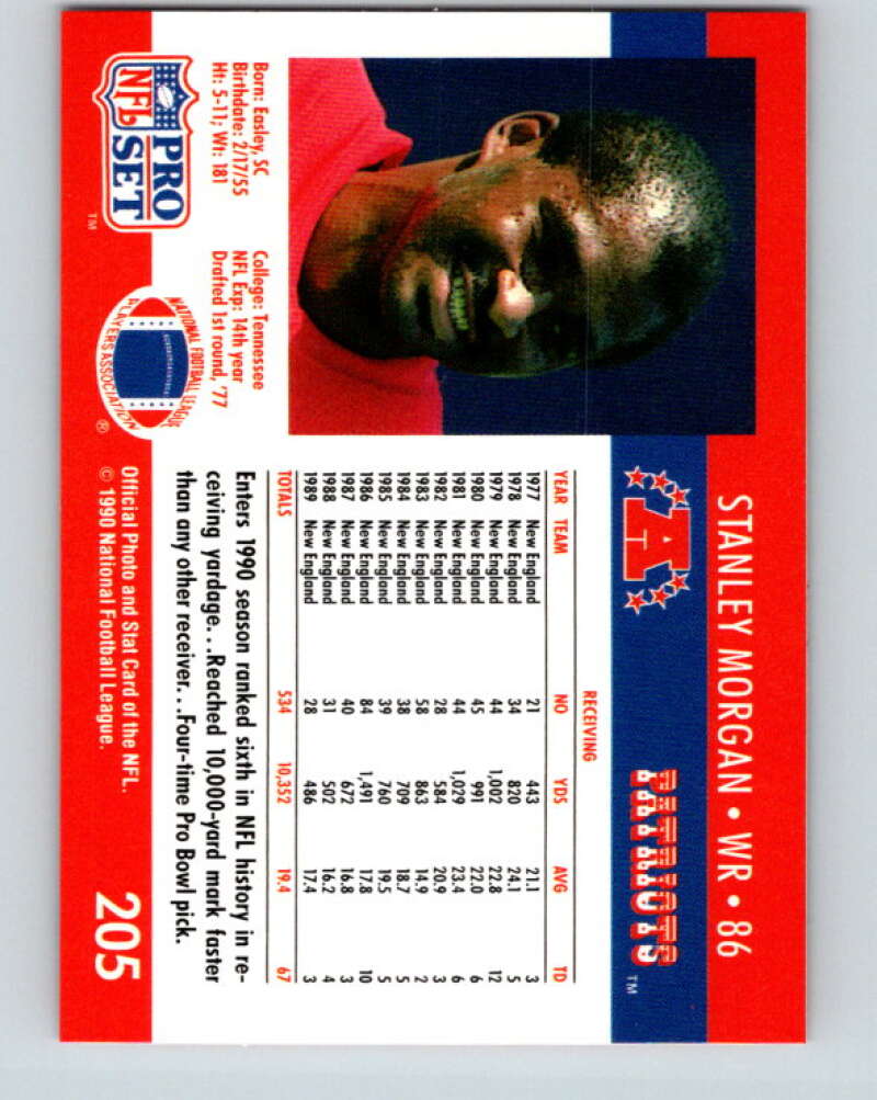 1990 Pro Set #205 Stanley Morgan Mint New England Patriots Image 2