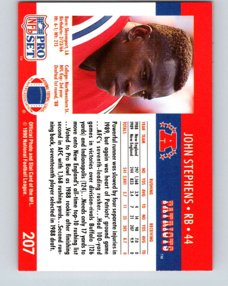 1990 Pro Set #207 John Stephens Mint New England Patriots
