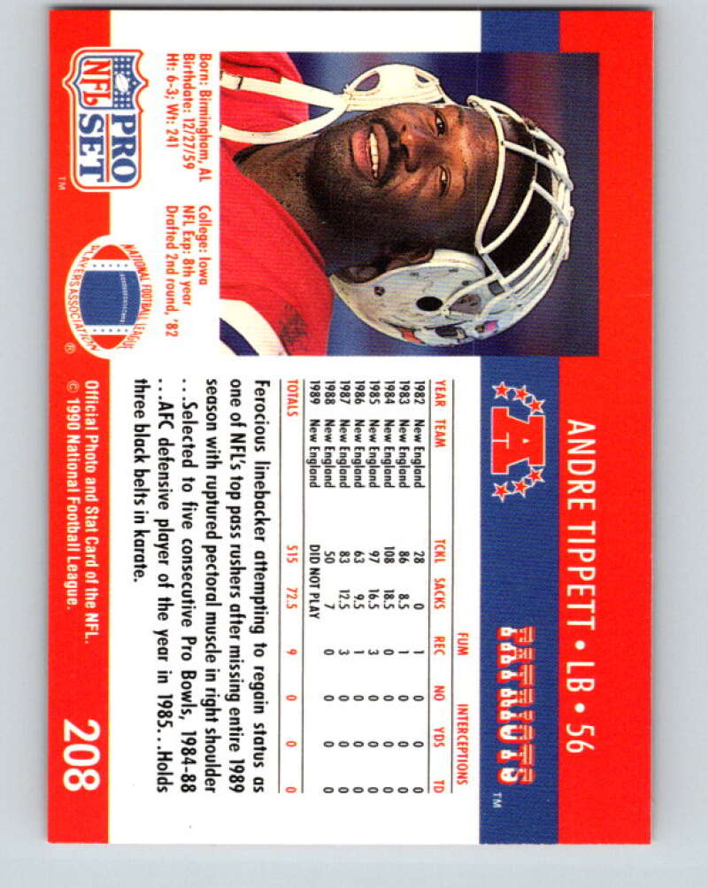 1990 Pro Set #208 Andre Tippett Mint New England Patriots Image 2