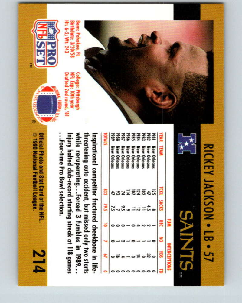 1990 Pro Set #214 Rickey Jackson Mint New Orleans Saints Image 2