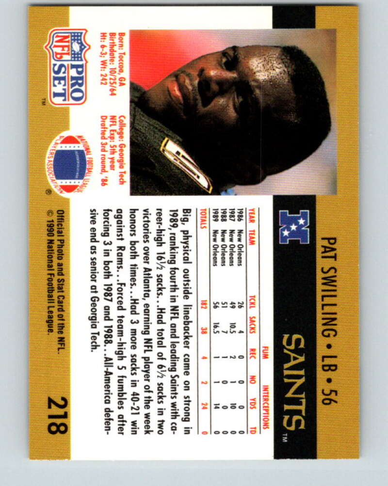 1990 Pro Set #218 Pat Swilling Mint New Orleans Saints Image 2