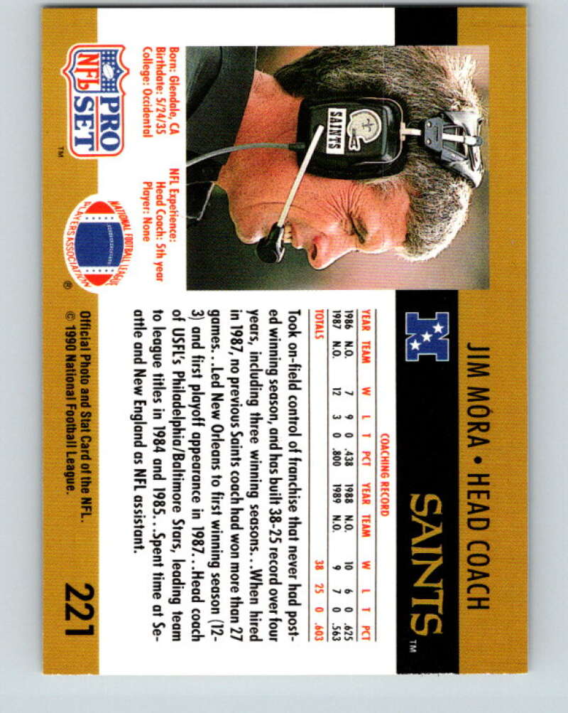 1990 Pro Set #221 Jim Mora Mint New Orleans Saints Image 2