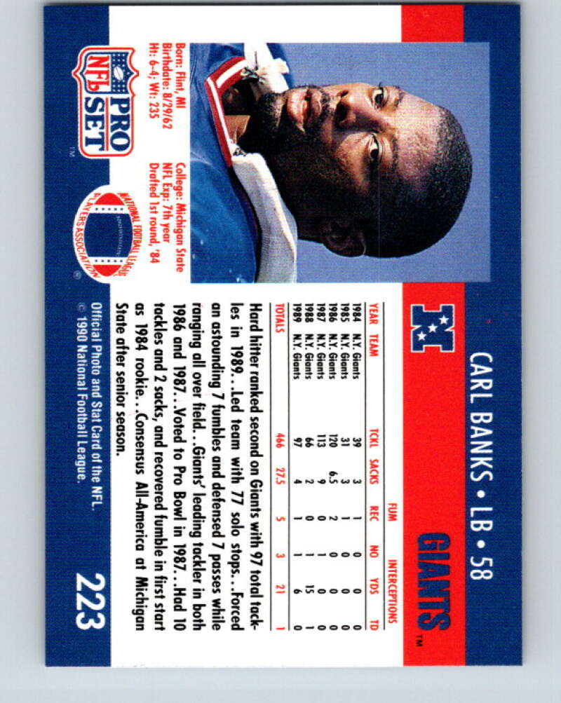 1990 Pro Set #223 Carl Banks Mint New York Giants Image 2