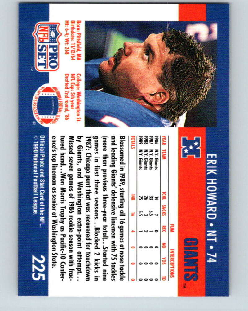 1990 Pro Set #225 Erik Howard Mint New York Giants Image 2