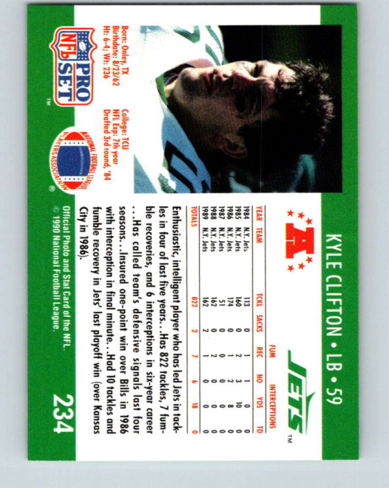 1990 Pro Set #234 Kyle Clifton Mint New York Jets Image 2