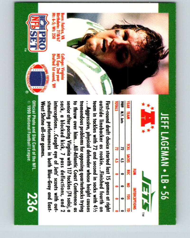 1990 Pro Set #236 Jeff Lageman Mint New York Jets