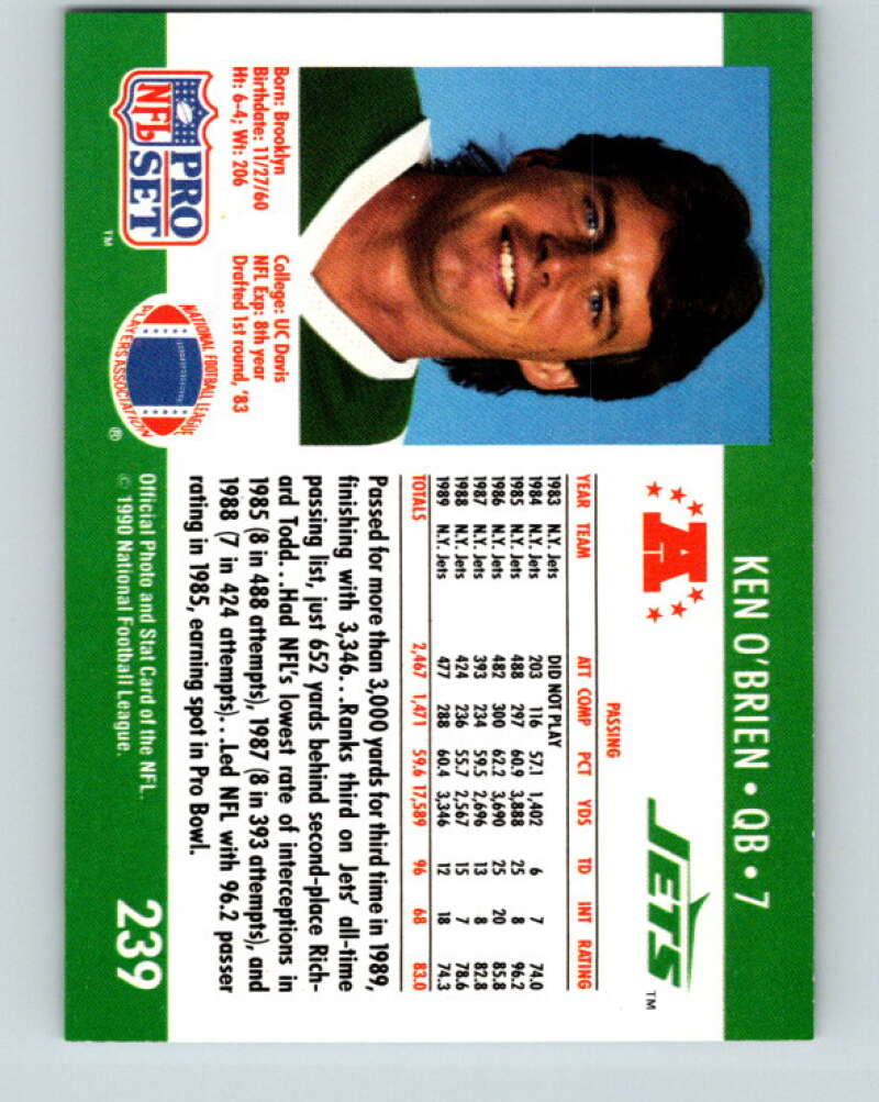1990 Pro Set #239 Ken O'Brien Mint New York Jets Image 2