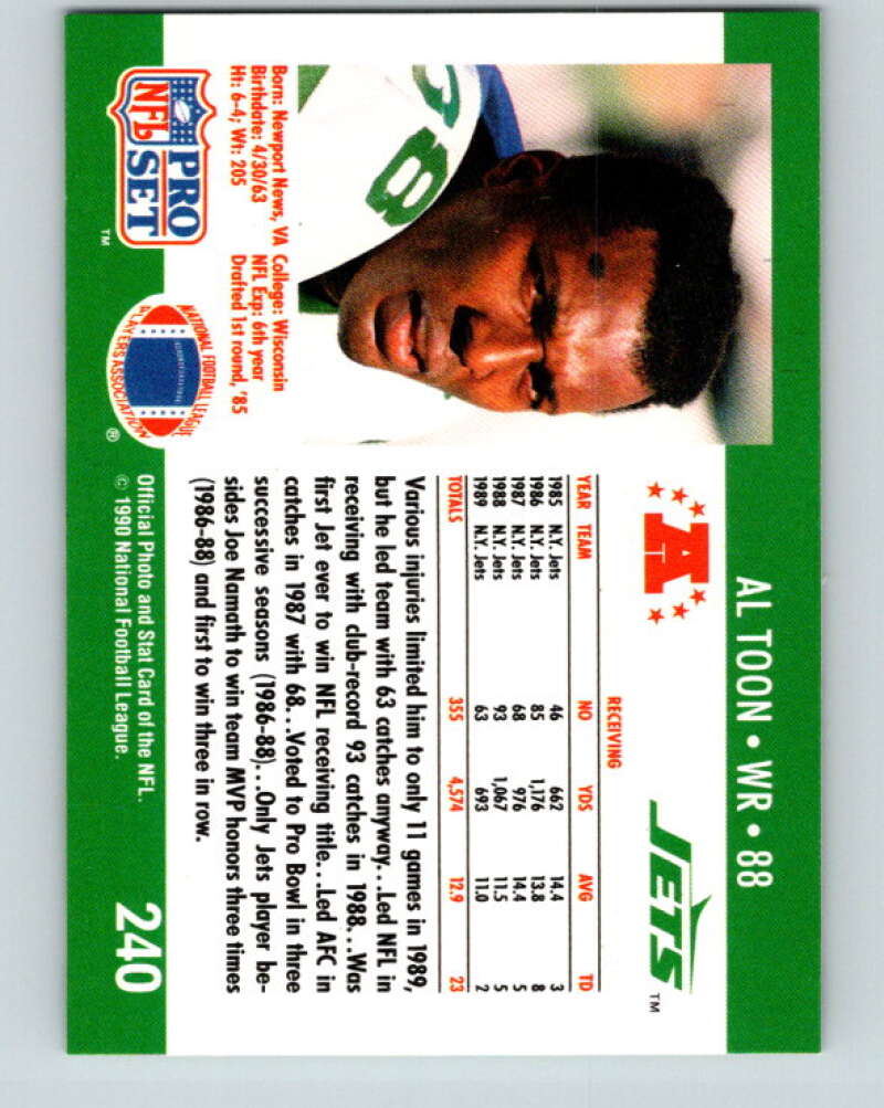 1990 Pro Set #240 Al Toon Mint New York Jets Image 2